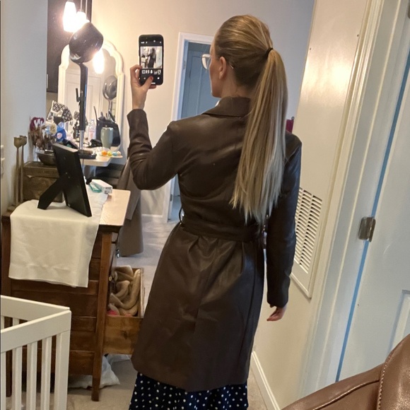 Banana Republic Dark Brown Leather Trench Coat - Picture 6 of 7